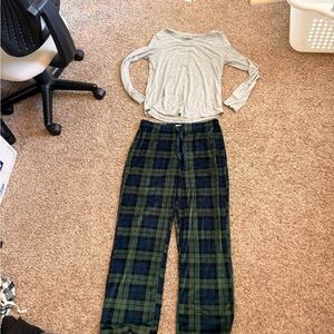 Stars Above Gray Top and Blue Plaid Pants Set